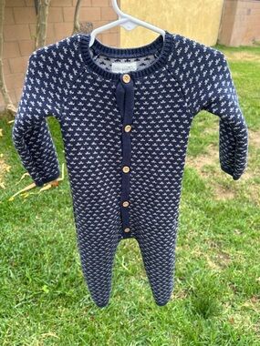 Little Planet Navy Knit Baby Footed One-Piece